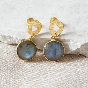 Joyería al por mayor diseño de gota personalizado labradorita gris oro textura círculo forma pendiente en Plata de Ley 925 moda mujer - Product Image 1