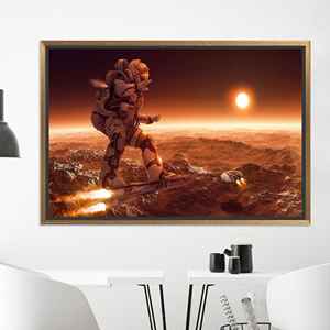 Impression sur toile d'astronaute au style moderne et surréaliste : décoration murale élégante, toile encadrée dorée - Product Image 1