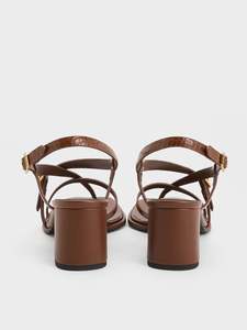 รองเท้าแตะหนังสีน้ำตาลสำหรับผู้หญิง SAFFRON BLOOMS 2024 ส้นบล็อกทรงครึ่งวงกลมรูปตัว D ส้นสูงปานกลาง หัวเหลี่ยม สายไขว้ สำหรับฤดูหนาว - Product Image 3