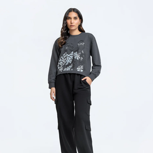 Venta caliente de alta calidad Casual sólido Drop-shoulder sudadera de mujer diseño personalizado cuello redondo algodón superior frontal Logo posición - Product Image 1