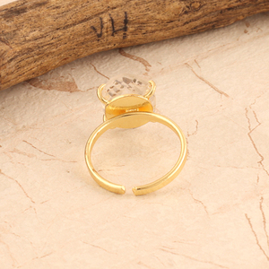 Bague en pierres précieuses ovale à sertir à la broche bague empilable réglable en quartz clair délicat bijoux en laiton en gros bague ouverte plaquée or - Product Image 5