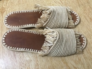 Sandalias Unisex de Rafia Tejida a Rayas, con Decoración Bordada, Punta Abierta, Transpirables, para Todas las Temporadas, de Verano, para Exteriores, de Cuero Genuino - Product Image 1