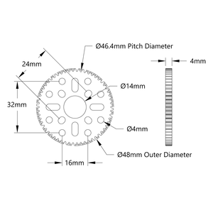 Engrenage à 58 dents en aluminium à montage sur moyeu (MOD 0.8, épaisseur 4 mm, alésage 14 mm) pour robot STEM REV WCP FTC FRC - Product Image 2