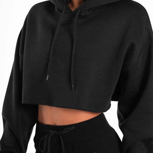 Drop shipping Hoodies Femmes Full Custom Button Up The Hood Set Crop Top Cropped Slim Fit Unisex Oversized Hoodie - Product Image 3