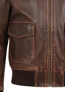 <b>Mens</b> Brown Genuine Leather Bomber <b>Jacket</b> with Shearling Collar Vintage Zip Up Winter Outerwear - Product Image 4