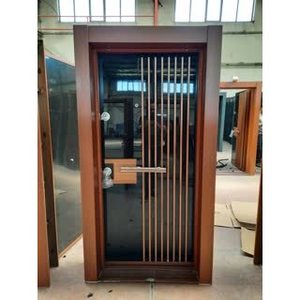 Porte d'entrée intérieure manuelle ABSDOOR SUN en acier inoxydable moderne, finition brillante, système de verrouillage semi-central, entrée thermique - Product Image 3