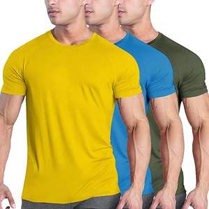Lot de 3 t-shirts d'entraînement à manches courtes pour hommes, t-shirts de musculation et de musculation, couche de base, t-shirts de fitness, vente en gros bon marché - Product Image 6