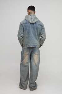 Men's 100% Cotton Denim Washed With Dual Pockets Zip Up High Street Style Hood <b>Jean</b> Denim Jacket For Men Custom Made - Product Image 5