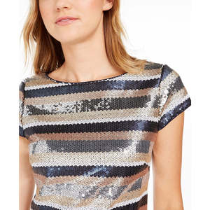 Vestito Bodycon da Donna Vince Camuto con Design Personalizzato, Scollo Alto, Paillettes a Righe, Vita Impero, Stile Lusso Semplice, Blu XS (Taglia 6) - Product Image 3