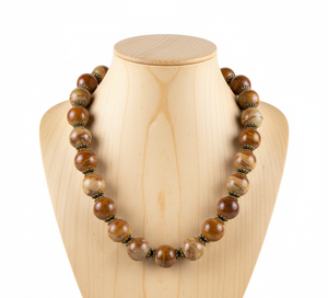 Women's 18-Inch Tibetan Silver Jasper Crystal Beaded Necklace Hand-Knotted Geometric Trendy Natural Stone Jewelry - Product Image 1