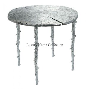 โต๊ะกาแฟโลหะลายดอกไม้ใบไม้สีทองดีไซน์แฟนซีชุดโต๊ะ2ชั้นวางโต๊ะทำจากโลหะคุณภาพสูงใช้ - Product Image 5