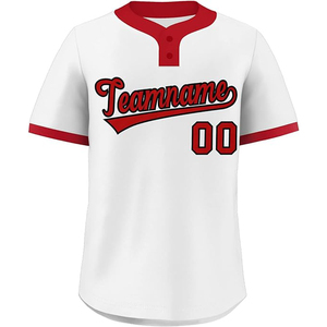 Béisbol de moda personalizado blanco real-rojo azul estilo clásico cosido bordado Logo estampado auténtico dos botones Softball Jersey - Product Image 4