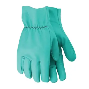 Puño fruncido verde elegante de alto rendimiento de costo para proveedores de guantes de nieve de cuero personalizados para mujer de ajuste cómodo