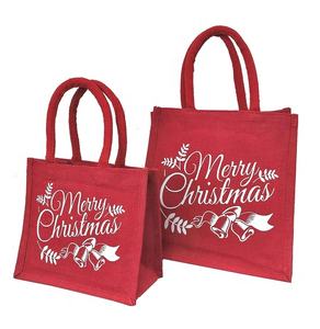 Bolsas de algodón con estampado de yute personalizado grande para regalos de Navidad para compras, promoción, transporte de comestibles con asas fuertes - Product Image 1