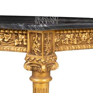 โต๊ะน้ำชาสไตล์คลาสสิคสุดหรู ท็อปหินอ่อนสีดำ ฐานแกะสลักลายทอง ดีไซน์ยุโรปประณีต ผลิตด้วยมืออย่างงดงาม - Product Image 5