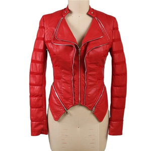 Chaqueta de cuero genuino para mujer de alta calidad Nueva llegada Prendas de abrigo de estilo personalizado con bordado y decoración de botones MOQ bajo - Product Image 1