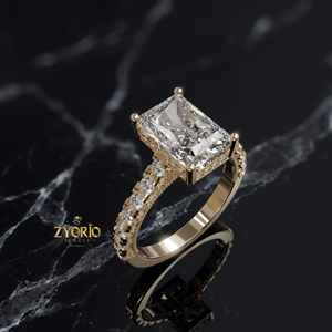 14K <b>Gold</b> Radiant Cut Engagement <b>Ring</b> Pave <b>Set</b> Solitaire <b>Ring</b> Luxury Bridal Wedding <b>Ring</b> for Women - Product Image 3