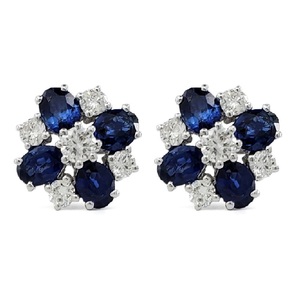 Fournisseur de Hong Kong, design fabuleux, meilleure qualité, boucles d'oreilles en or blanc massif 18 carats avec saphir, fleurs luxueuses, pour mariage, anniversaire - Product Image 1