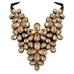 Collar de piedra de cristal de champán Yoona con cinta negra Serie 1111226D - Product Image 1