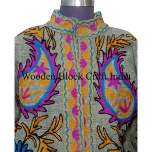 High Quality Handmade Breathable Women's Autumn Winter Floral Quilted Jacket Suzani Embroidery Short Cotton Knitted Fabric <b>Robe</b> - Product Image 3