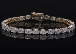 Elegante oro blanco de 14 quilates, 12 quilates cultivado en laboratorio, Diamante CVD, chapado en rodio, corte ovalado, diseño de tenis de cuatro puntas, lujo fino para mujer - Product Image 2