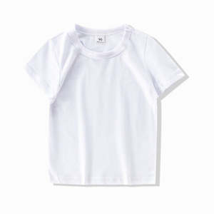 T-shirt uni avec étiquette à logo pour enfants, garçons et filles, T-shirt en coton de couleur unie personnalisé - Product Image 6