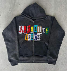 Custom Men Streetwear <b>Hoodie</b> Manufacturer Sun Faded Acid Washed <b>Black</b> Vintage Distressed Screen Print <b>Zip</b> up Oversized <b>Hoodie</b> - Product Image 1