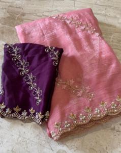 Crunchy chinnon crush soie avec de belles broderies coupe festonnée travail bordure Blouse - Product Image 1