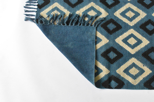 พรมทอมือลายเรขาคณิตคุณภาพพรีเมียม ผลิตจากผ้าฝ้ายพิมพ์ลายอินดิโก้ นุ่ม ซักได้ ป้องกันแบคทีเรีย เหมาะสำหรับสัตว์เลี้ยง - Product Image 2