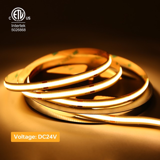 Raymates 2700K/3000K IP20 Copper LED Cob Strip 480LEDs/m Flexible Tape with Remote Control for Ceiling & Stairs Lighting