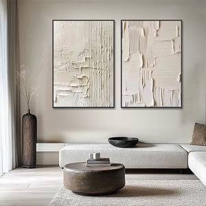 2 बड़े हाथ से चित्रित बेज और ग्रे 3 डी बनावट अमूर्त तेल पेंटिंग आधुनिक शैली दीवार लटकाने कैनवास कला सजावट - Product Image 3