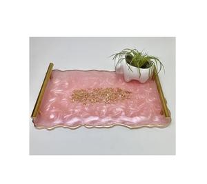 100% plateau de service en résine époxy Design fait à la main forme rectangulaire personnaliser couleur plateau en résine époxy avec poignée 100% de haute qualité - Product Image 1