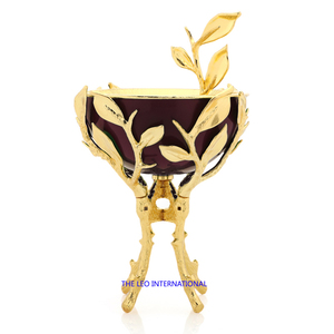 Support en métal laiton plaqué or bol à chocolat ensemble 2 avec couvercle artistique Mabkhara brûleur d'encens charbon de bois Oud - Product Image 2