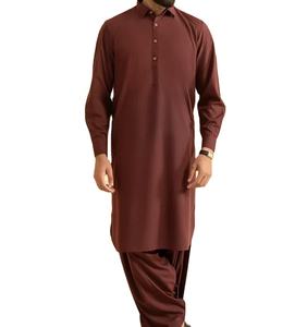 Service OEM ODM – Nouveauté : Ensemble 2 pièces Shalwar Kameez pakistanais uni bordeaux pour homme, coupe classique, tenue musulmane infroissable - Product Image 1