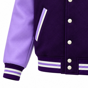 เสื้อแจ็คเก็ตวาร์ซิตี้สีม่วง Zee Good สำหรับผู้ชาย สไตล์ Preppy แขนเสื้อ PU ปักโลโก้ตัวอักษร ปกคอเสื้อพับได้ ติดกระดุมด้านหน้า เหมาะสำหรับใส่ในฤดูใบไม้ร่วง - Product Image 5