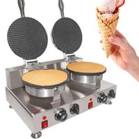 Machine à gaufres électrique commerciale, machine à crème glacée |   Moules à gaufres en acier inoxydable à arrêt automatique et auto-nettoyants, 1 grande gaufre/lot