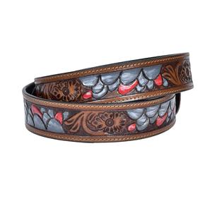 Venta caliente Unisex Floral Tooled Cinturones de cuero marrón Cinturones con cuentas Hebillas de lujo Personalizadas por fabricantes Cinturones unisex duraderos - Product Image 1