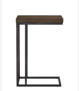 Petite table d'appoint rustique en forme de C Table d'appoint en bois avec cadre en métal Design traditionnel pour chambre à coucher à usage domestique comme table de canapé - Product Image 2