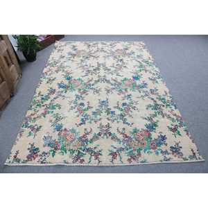 Alfombra Vintage de 5.7x8.4 pies, Alfombra Turca Grande, Alfombra con Estampado Animal Azul y Rojo - Product Image 1