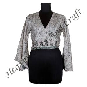 2025 New Women's Poly Silk Wrap Tie Top <b>Kimono</b> Wrap <b>Long</b> Bell Sleeve Ladies Beach Breathable Beach Wear Top - Product Image 1