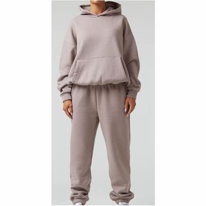 Survêtement ensemble de vêtements de haute qualité Logo personnalisé deux pièces costumes couleur unie survêtement à capuche survêtement ensembles pour femmes - Product Image 6