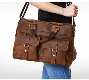 2026 Morgans Waterproof Genuine Leather Laptop Sleeve Charger Pocket Protective Durable Laptop Messenger Bag <b>for</b> - Product Image 3