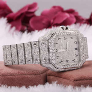 Superbe personnalisé entièrement glacé rond Moissanite diamant classique Date cadran chiffres arabes caractéristiques montre diamant - Product Image 4