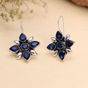 Boucles d'oreilles pendantes en laiton plaqué argent antique, serti de pierres ethniques, faites à la main, bijoux de fête, cadeau pour femme - Product Image 3