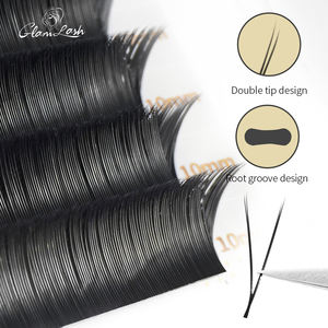 Extensiones <span class=keywords><strong>de</strong></span> pestañas planas elipse en forma <span class=keywords><strong>de</strong></span> V <span class=keywords><strong>con</strong></span> logotipo personalizado <span class=keywords><strong>de</strong></span> su marca, volumen prefabricado, tipo V individual, 2 puntas, pestañas planas - Product Image 1