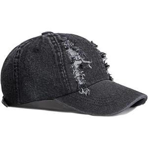 100% coton lavé en détresse Denim papa chapeaux pour les bonnes vibrations seulement broderie 6 panneaux casquette de baseball de sport non structurée - Product Image 6