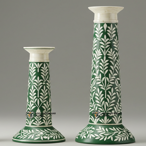 Proveedor indio ofrece conjunto de portavelas con incrustaciones de hueso verde hecho a mano candelabro decorativo con patrón Floral - Product Image 2