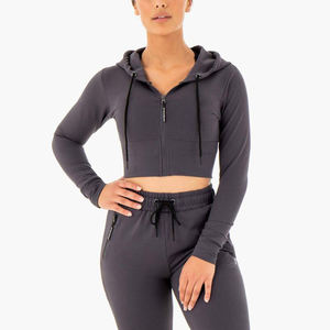 High Quality Cotton Womens <b>Crop</b> <b>Top</b> Hoodie Customizable Hooded Sweatshirt for Athleisure Gym or Daily Wear - Product Image 5