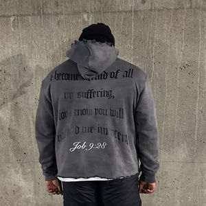 Sweats à capuche hommes gris en détresse graphique à capuche Streetwear pull à manches longues mode urbaine sweat à capuche à la mode haut décontracté - Product Image 3