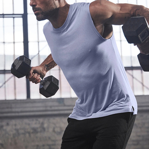 Wholesale Premium Custom Logo Men's Eco-Friendly Quick Dry Workout <b>Singlet</b> Fitness Gym Round Neck Tank Top Cotton Material - Product Image 6